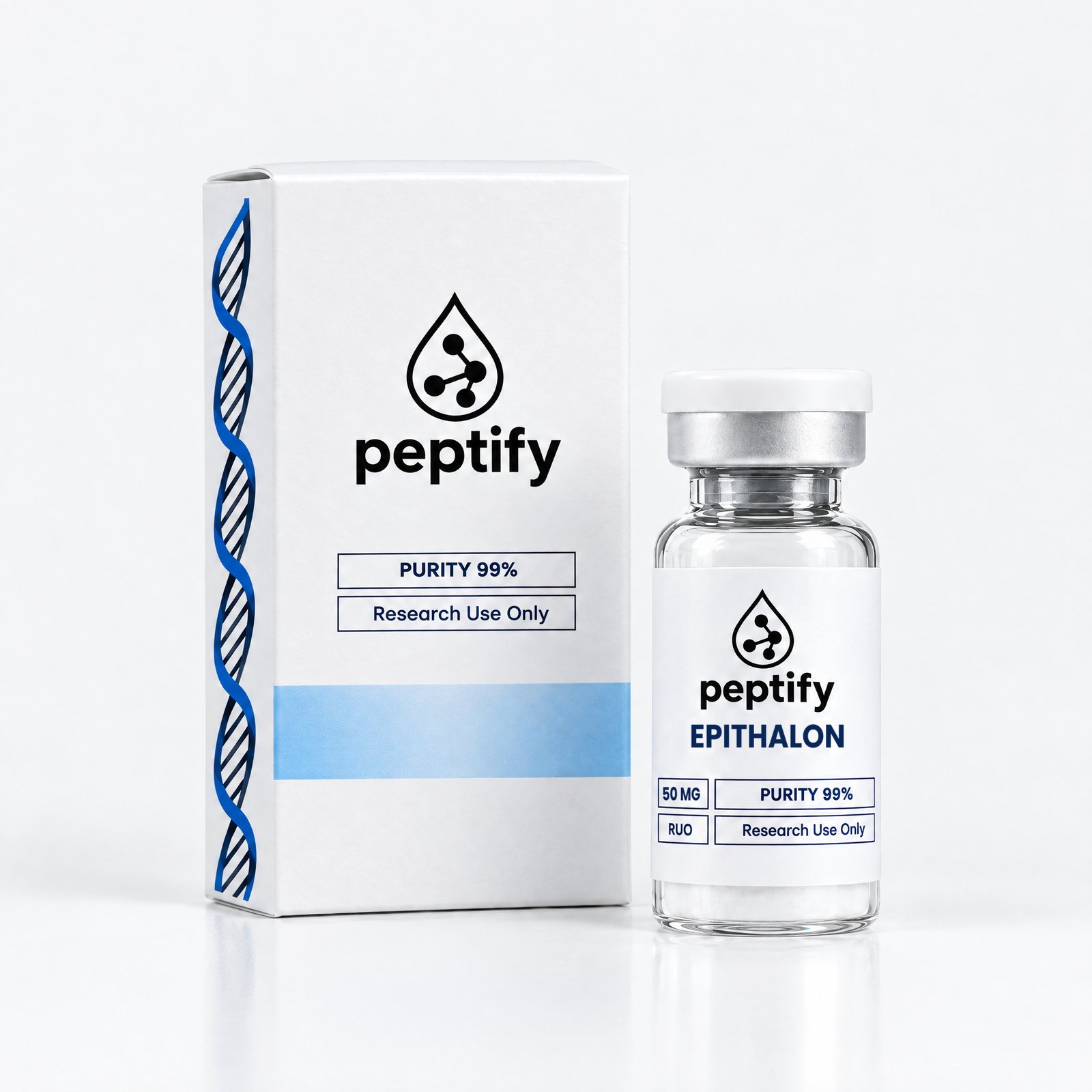 Epithalon 50mg — förpackning och vial från Pepixfi