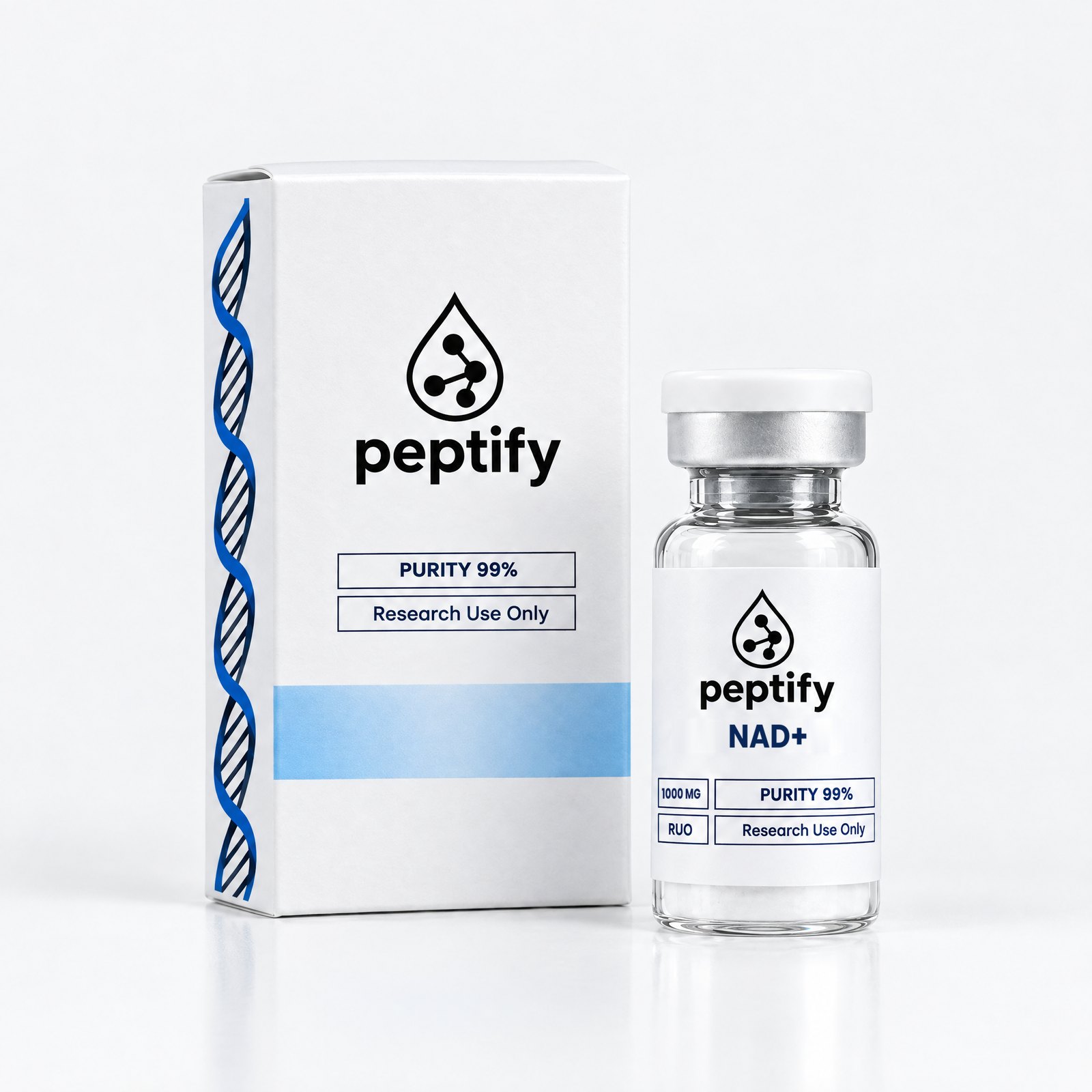 NAD+ 1000mg — förpackning och vial från Pepixfi