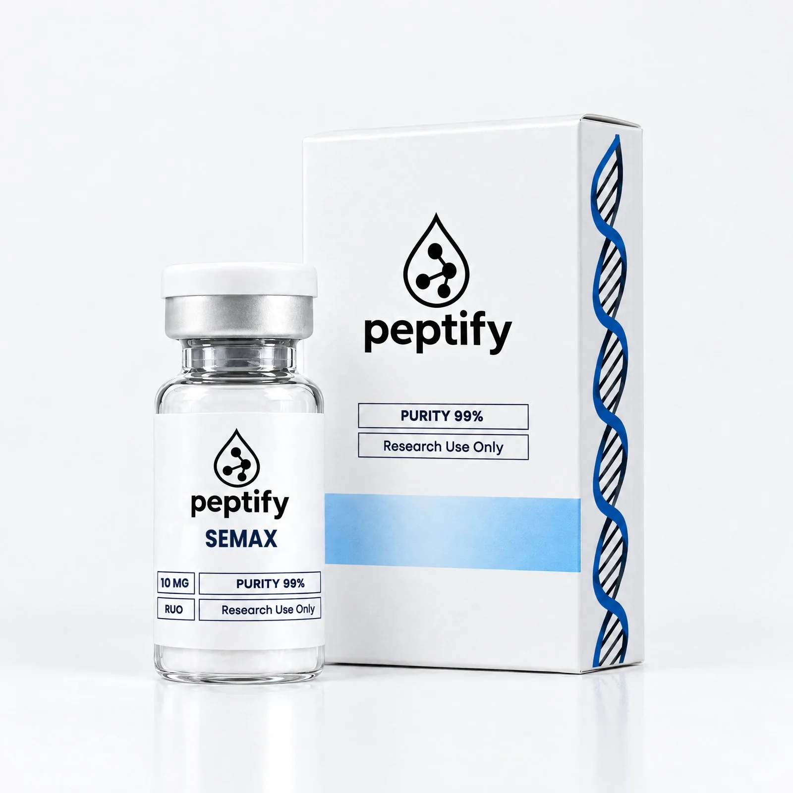 Semax 10 mg — vial och förpackning från andra hållet, Pepixfi